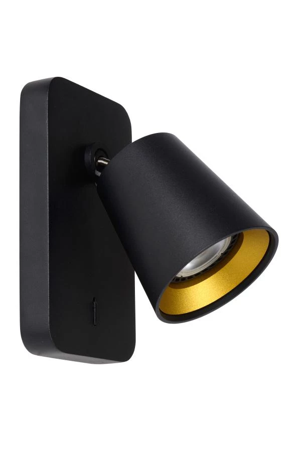 Lucide TURNON - Lampe de chevet / Applique mural - LED Dim to warm - GU10 - 1x5W 2200K/3000K - Noir - éteint